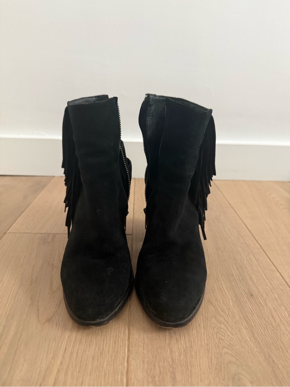 The Kooples | Black Suede Fringe Ankle Boots